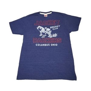 Old School Homage Columbus Blue Jackets Jacket Backers tee